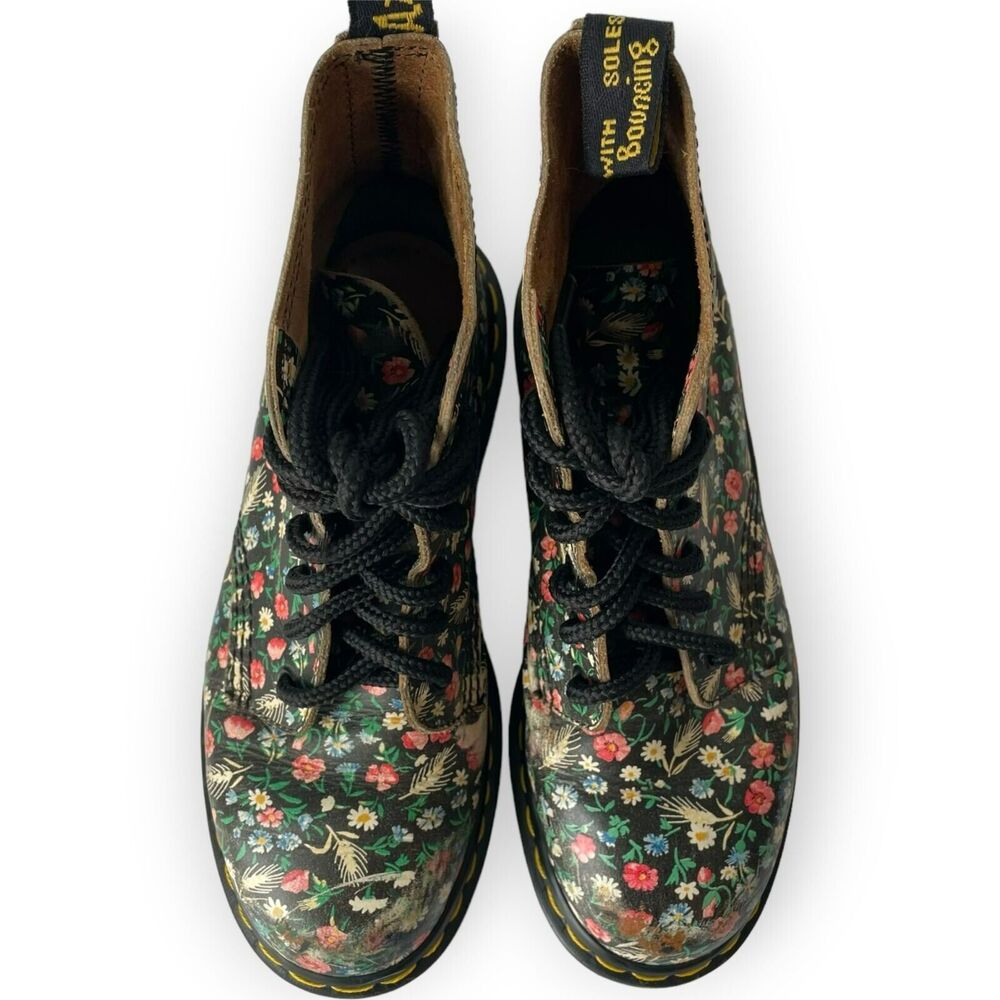 Dr. Martens Floral Made in England Leather Boots US 6 UK 4 Eye 90's Wheat Black - Picture 4 of 15